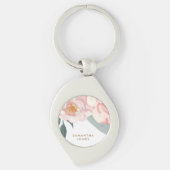 Minimalistisch Modern Roze Peonie Bloemen Waterver Sleutelhanger (Voorkant)