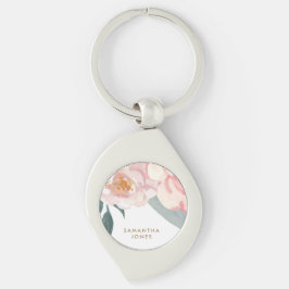 Minimalistisch Modern Roze Peonie Bloemen Waterver Sleutelhanger