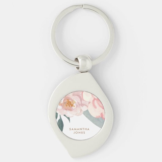 Minimalistisch Modern Roze Peonie Bloemen Waterver Sleutelhanger (Voorkant)