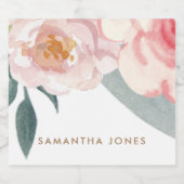 Minimalistisch Modern Roze Peonie Bloemen Waterver Sparkling Wijnetiket (Enkel label)