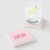 Minimalistisch modern roze rood Initiaal monogram Stenen Onderzetter (Zijkant)