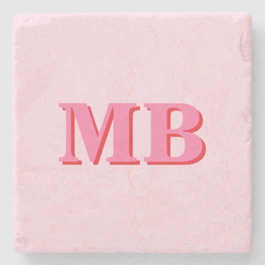 Minimalistisch modern roze rood Initiaal monogram Stenen Onderzetter (Voorkant)