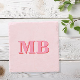Minimalistisch modern roze rood Initiaal monogram Stenen Onderzetter