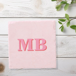Minimalistisch modern roze rood Initiaal monogram Stenen Onderzetter