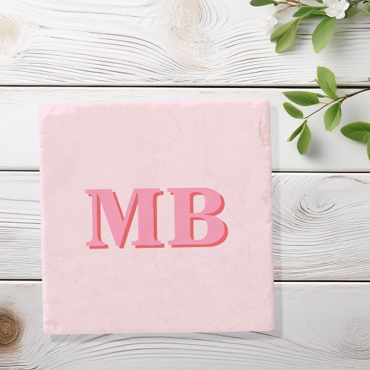 Minimalistisch modern roze rood Initiaal monogram Stenen Onderzetter