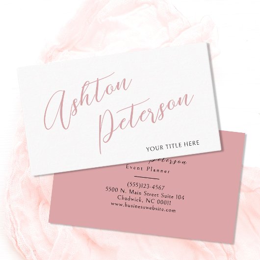 Minimalistisch Modern Roze Script Naam Visitekaart Visitekaartje