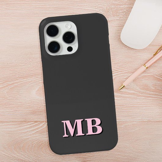 Minimalistisch Modern Roze Zwart Initiaal Monogram Case-Mate iPhone Case