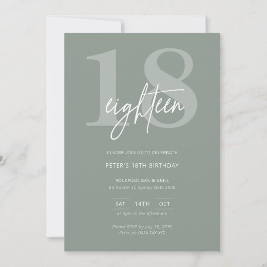 Minimalistisch Modern Sage 18e Verjaardagsfeest Kaart (Voorkant)