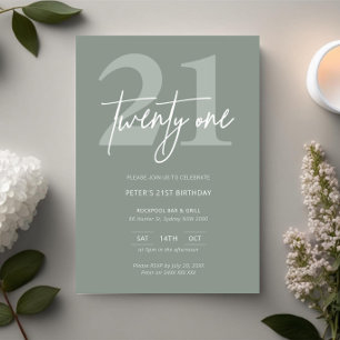 Minimalistisch Modern Sage 21e Verjaardagsfeest Kaart