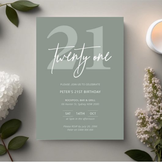 Minimalistisch Modern Sage 21e Verjaardagsfeest Kaart