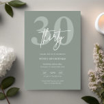 Minimalistisch Modern Sage 30e Verjaardagsfeest Kaart<br><div class="desc">Deze minimalistische typografie 30e verjaardagsfeestuitnodiging is perfect voor een modern verjaardagsfeestje. Het eenvoudige ontwerp is voorzien van klassieke witte tekst op een wijze achtergrond. Aanpasbaar in elke kleur. Houd het ontwerp minimaal en elegant, zoals het is, of personaliseer het door uw eigen afbeeldingen en illustraties toe te voegen. Voor meer...</div>