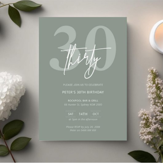 Minimalistisch Modern Sage 30e Verjaardagsfeest Kaart