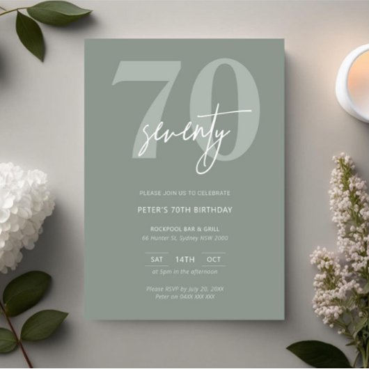 Minimalistisch Modern Sage 70e verjaardagsfeestje Kaart