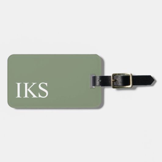 Minimalistisch modern Sage Green en White Monogram Bagagelabel (Voorkant horizontaal)