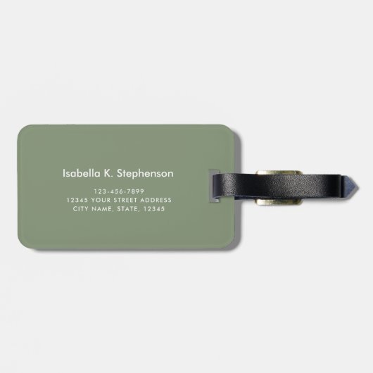 Minimalistisch modern Sage Green en White Monogram Bagagelabel (Achterkant horizontaal)