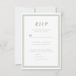 Minimalistisch modern Sage Green White Wedding Cla RSVP Kaartje