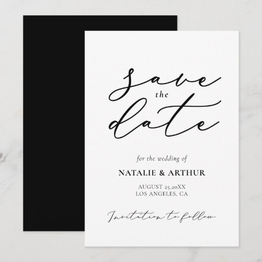 Minimalistisch modern schrift bruiloft save the date (Voorkant / Achterkant)