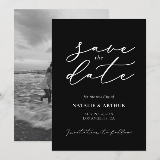 Minimalistisch modern schrift bruiloft save the date (Voorkant / Achterkant)