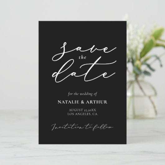 Minimalistisch modern schrift bruiloft save the date (Staand voorkant)