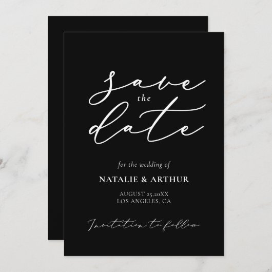 Minimalistisch modern schrift bruiloft save the date (Voorkant / Achterkant)