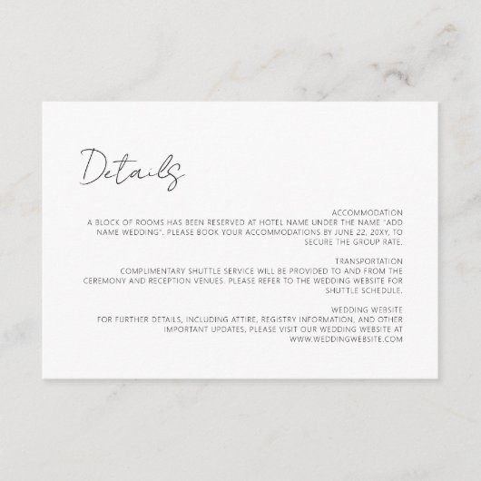 Minimalistisch Modern Schrift Eenvoudig Schoon Wit Informatiekaartje (Voorkant)