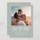 Minimalistisch modern schrift groen chic foto save the date (Voorkant / Achterkant)