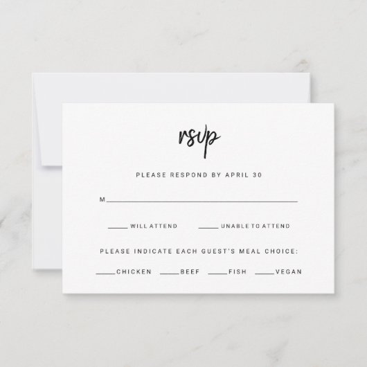 Minimalistisch modern schrift | Trouwmaaltijdkeuze RSVP Kaartje (Voorkant)
