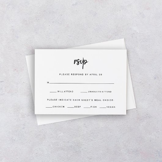 Minimalistisch modern schrift | Trouwmaaltijdkeuze RSVP Kaartje