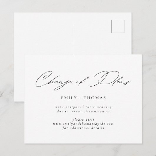 Minimalistisch modern schrift voor wijziging plann briefkaart (Voorkant / Achterkant)