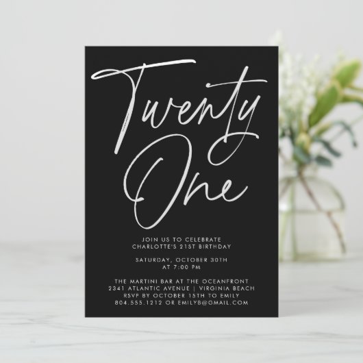 Minimalistisch modern script 21e verjaardagsfeest kaart (Staand voorkant)