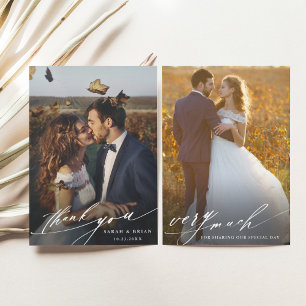Minimalistisch modern script 2 Photo Wedding Bedankkaart
