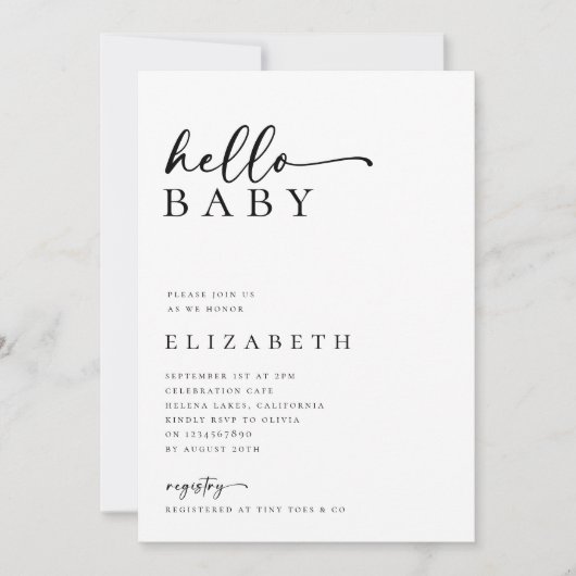 Minimalistisch modern script Baby shower Kaart (Voorkant)