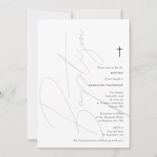 Minimalistisch modern script baptisme Christening Kaart (Voorkant)