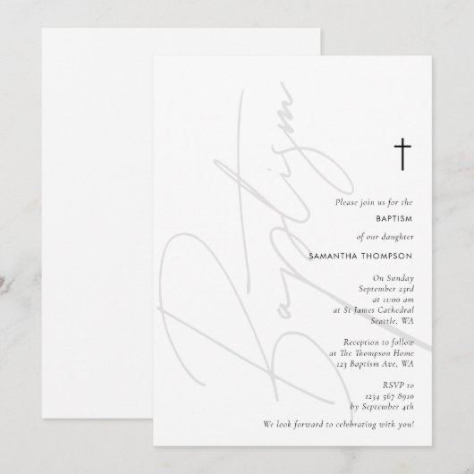 Minimalistisch modern script baptisme Christening Kaart (Voorkant / Achterkant)