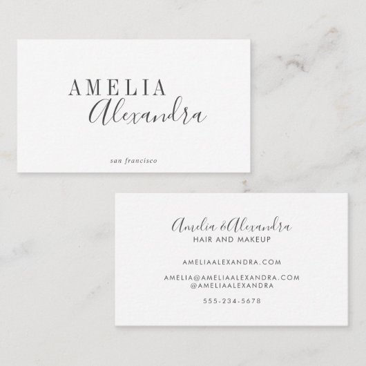 Minimalistisch modern script boho Chic Black White Visitekaartje (Voorkant / Achterkant)