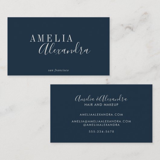 Minimalistisch modern script Boho Chic Navy Blue Visitekaartje (Voorkant / Achterkant)