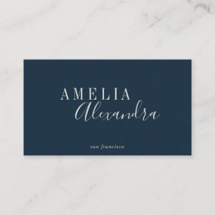 Minimalistisch modern script Boho Chic Navy Blue Visitekaartje