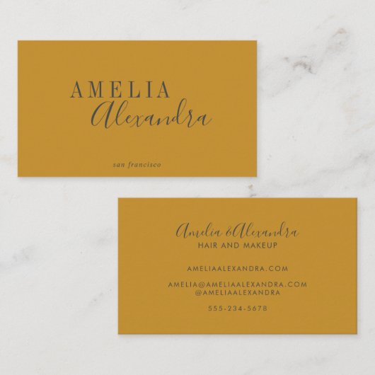 Minimalistisch modern script Boho Custom Yellow Gr Visitekaartje (Voorkant / Achterkant)