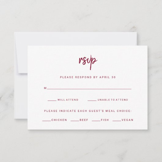 Minimalistisch modern script | Bourgogne Meal Choi RSVP Kaartje (Voorkant)