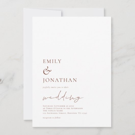 Minimalistisch modern script bruiloft kaart (Voorkant)