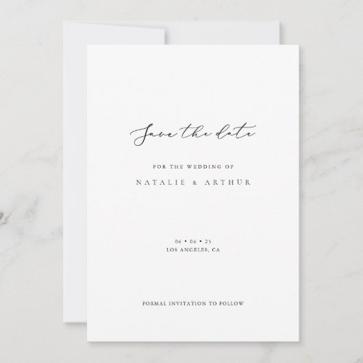Minimalistisch modern script bruiloft opslaan van save the date (Voorkant)