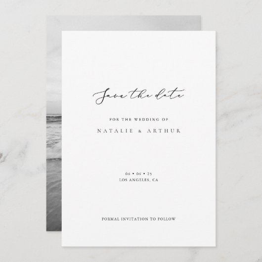 Minimalistisch modern script bruiloft opslaan van  save the date (Voorkant / Achterkant)