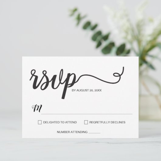 Minimalistisch modern script bruiloft RSVP kaartje (Staand voorkant)