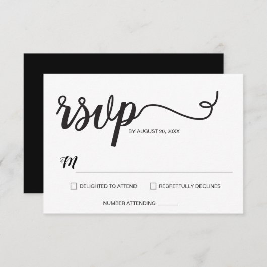 Minimalistisch modern script bruiloft RSVP kaartje (Voorkant / Achterkant)