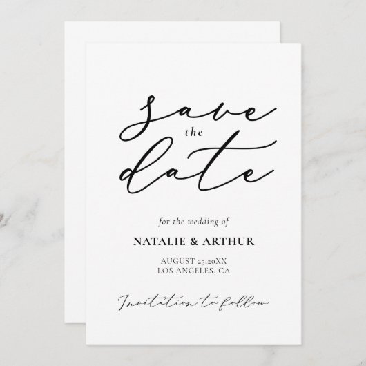 Minimalistisch modern script bruiloft save the date (Voorkant / Achterkant)