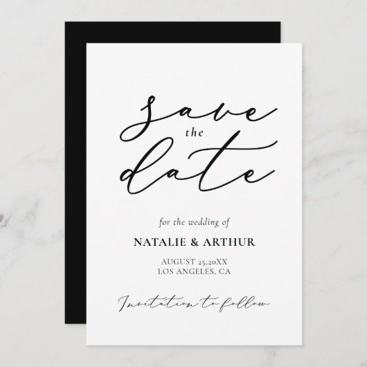 Minimalistisch modern script bruiloft save the date (Voorkant / Achterkant)
