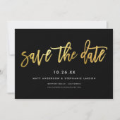 Minimalistisch modern script chic zwart + goud save the date (Voorkant)
