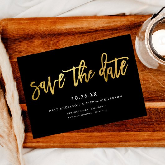 Minimalistisch modern script chic zwart + goud save the date
