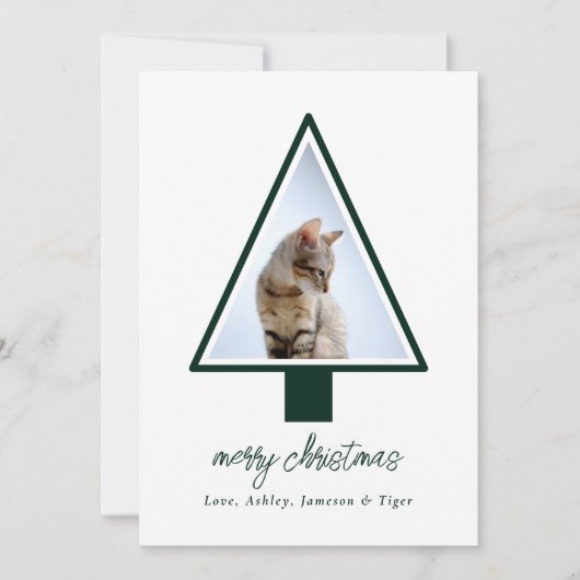 Minimalistisch Modern Script Christmas Pet Photo Feestdagenkaart (Voorkant)