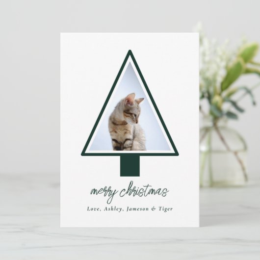 Minimalistisch Modern Script Christmas Pet Photo Feestdagenkaart (Staand voorkant)